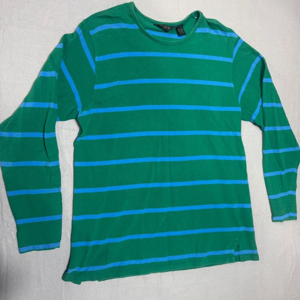 Vintage J Crew Oarsman Striped Long Sleeve Shirt Green Blue Mens Large USA Made